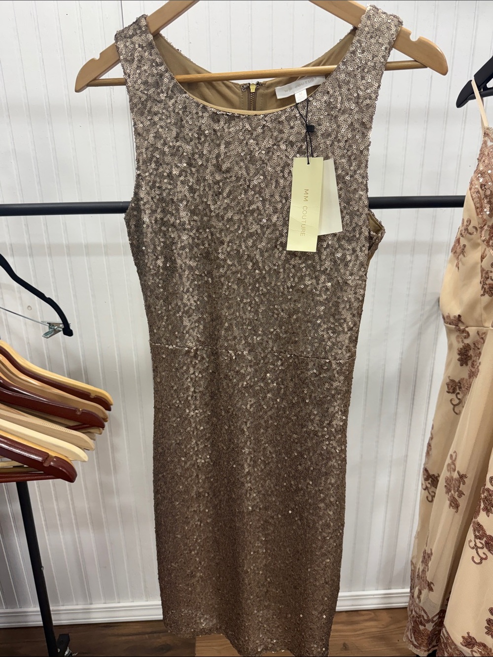 NWT MM Couture Rose Gold Sequin Mini Dress Sz Medium